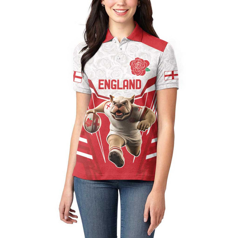 England Rugby Custom English Bull Dog Mascot Sporty Women Polo Shirt