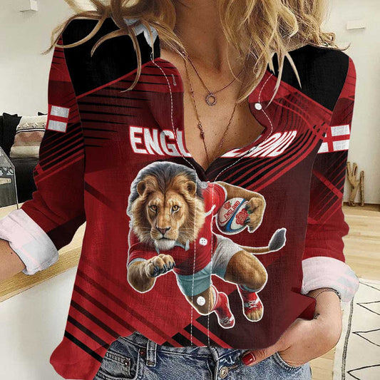 England Rugby Custom Lion Mascot Sporty Women Casual Shirt
