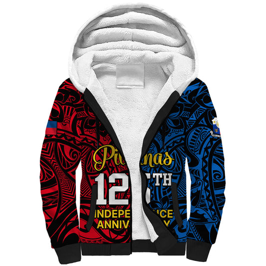 125th Independence Anniversary Philippines Polynesian Pilipinas Flag Style - Black Sherpa Hoodie