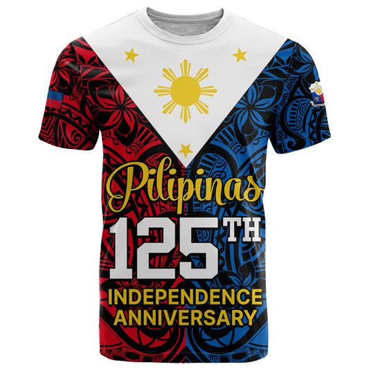125th Independence Anniversary Philippines Polynesian Pilipinas Flag Style - Black T Shirt