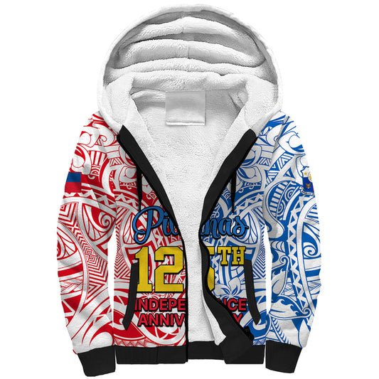 125th Independence Anniversary Philippines Polynesian Pilipinas Flag Style - White Sherpa Hoodie