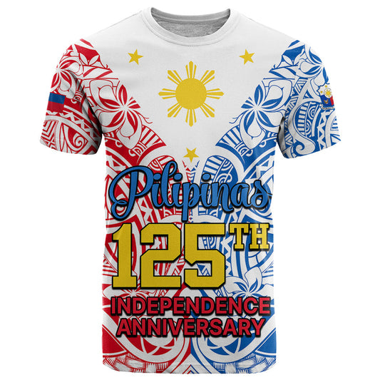 125th Independence Anniversary Philippines Polynesian Pilipinas Flag Style - White T Shirt