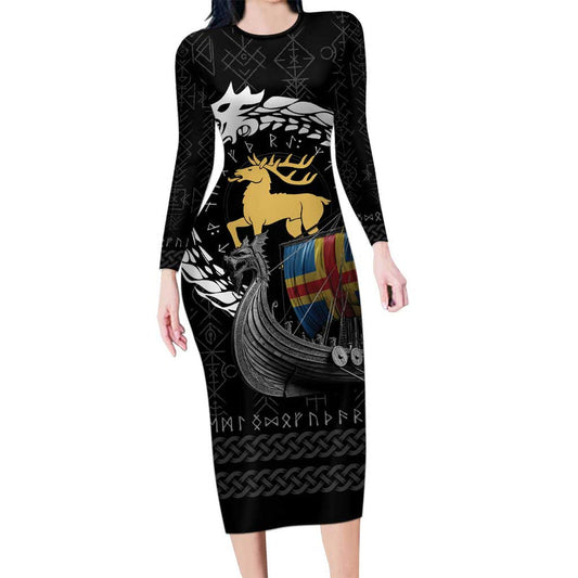 Aland Viking Drakkar Viking Blood Long Sleeve Bodycon Dress