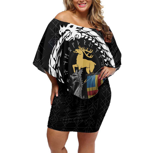 Aland Viking Drakkar Viking Blood Off Shoulder Short Dress