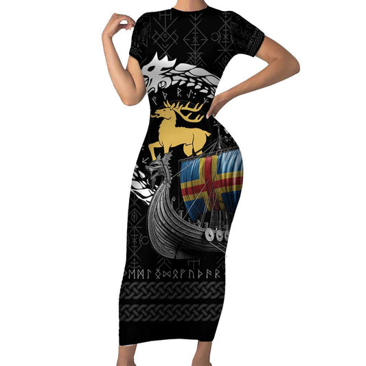 Aland Viking Drakkar Viking Blood Short Sleeve Bodycon Dress