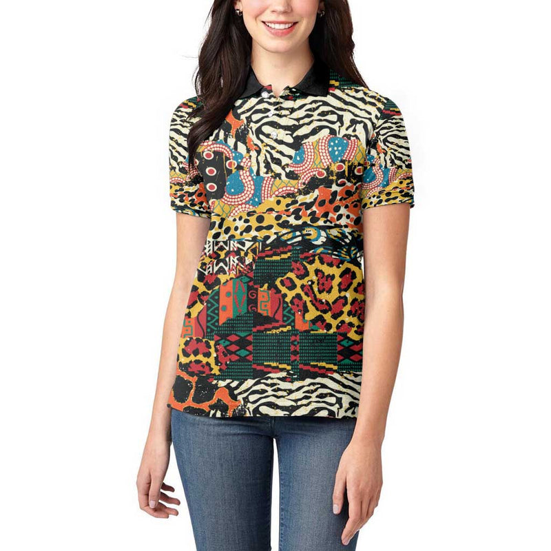 African Mixed Wild Animal Skins Women Polo Shirt