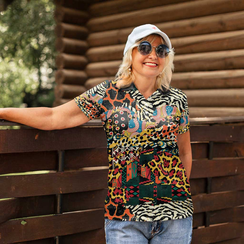 African Mixed Wild Animal Skins Women Polo Shirt