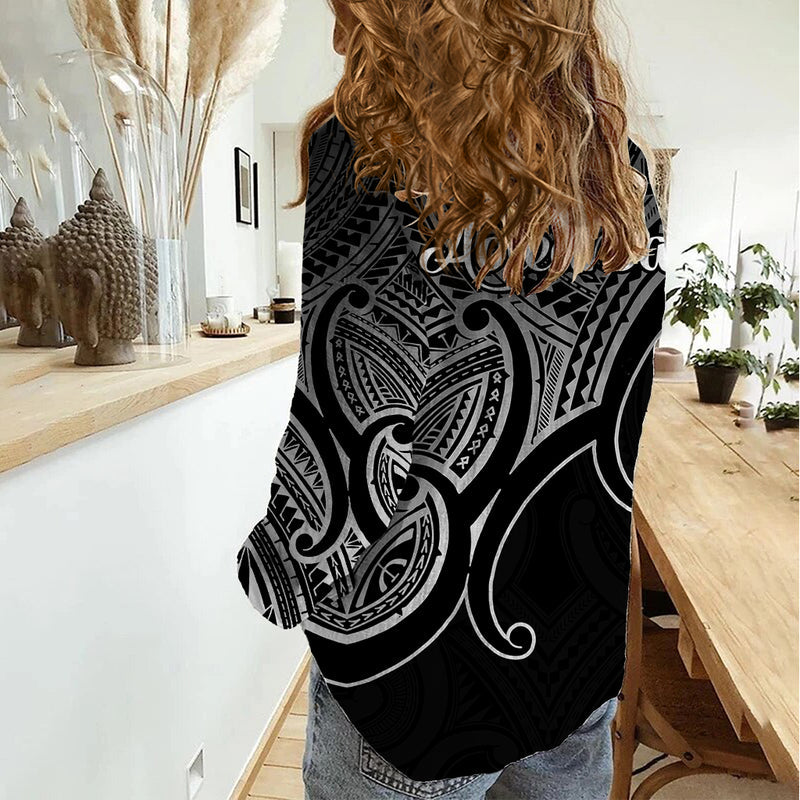 Aotearoa Polynesian with Maori Koru Black Women Casual Shirt
