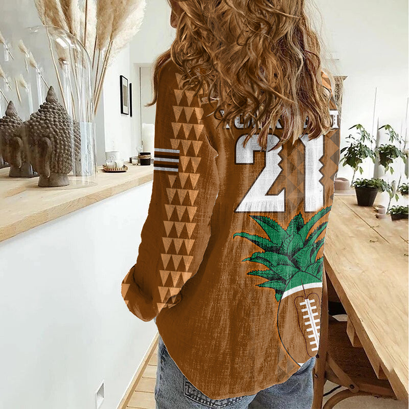 Custom Hawaii Honolulu Bowl With Kakau Tribal Pattern Women Casual Shirt