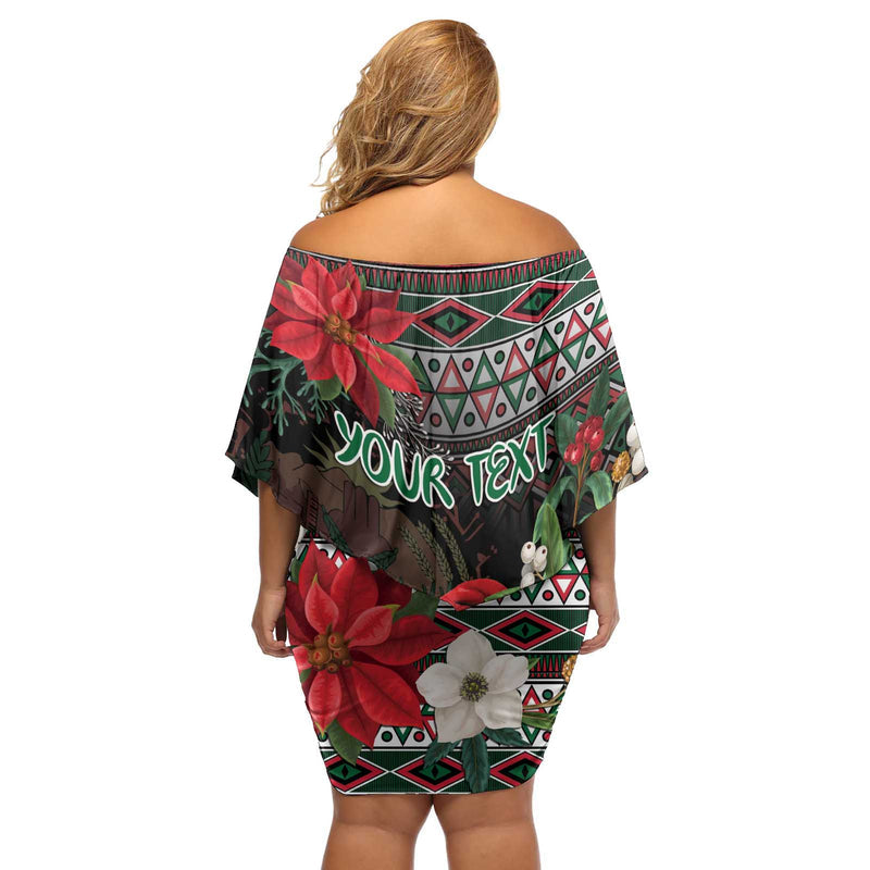 Algeria Christmas Fennec Fox Santa And Traditional Pattern Off Shoulder Short Dress