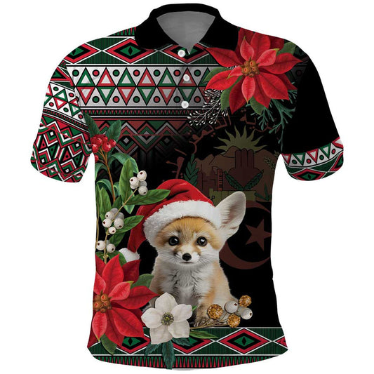 Algeria Christmas Personalized Fennec Fox Santa and Traditional Pattern Polo Shirt