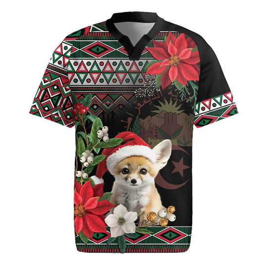 Algeria Christmas Fennec Fox Santa And Traditional Pattern Rugby Jersey