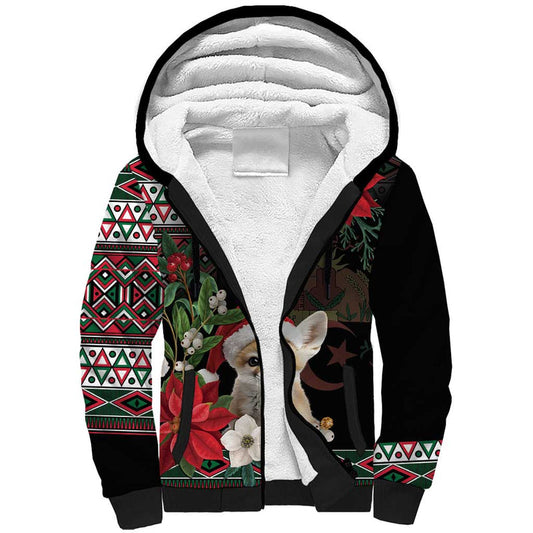 Algeria Christmas Fennec Fox Santa and Traditional Pattern Sherpa Hoodie