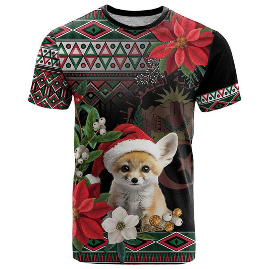 Algeria Christmas Fennec Fox Santa and Traditional Pattern T Shirt