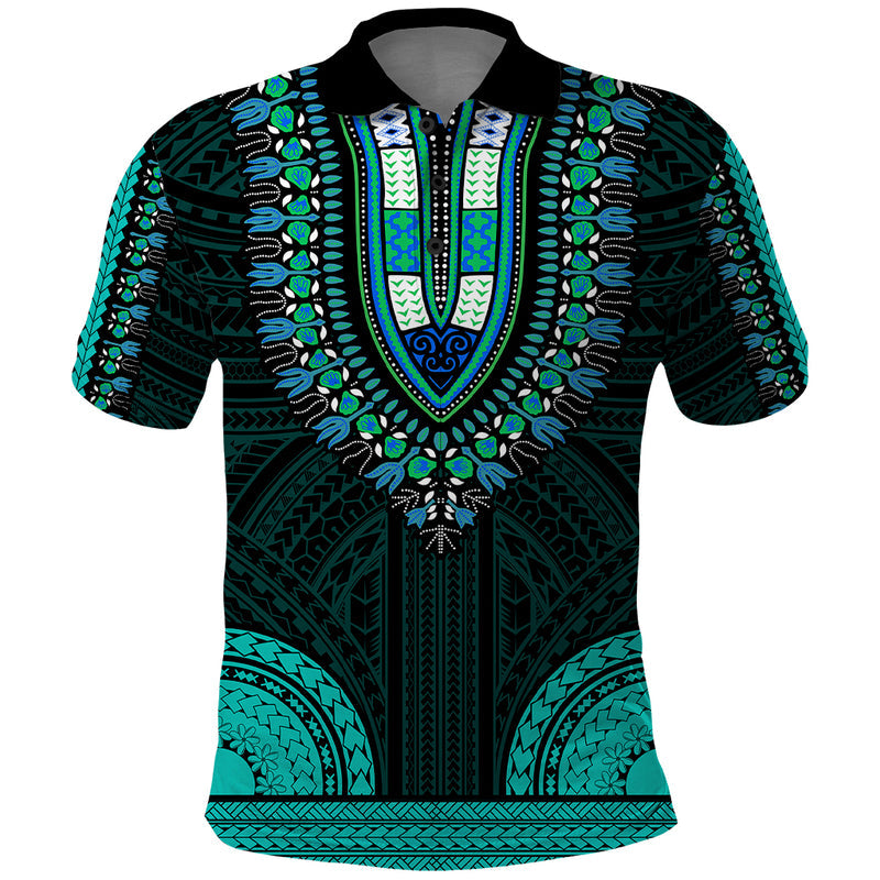 African Dashiki With Polynesian Pattern - Teal Polo Shirt