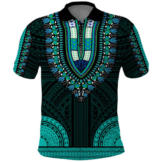 African Dashiki With Polynesian Pattern - Teal Polo Shirt