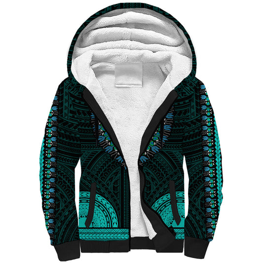 African Dashiki With Polynesian Pattern - Teal Sherpa Hoodie