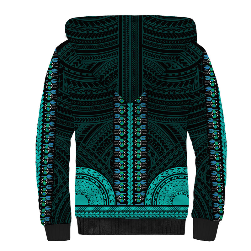 African Dashiki With Polynesian Pattern - Teal Sherpa Hoodie