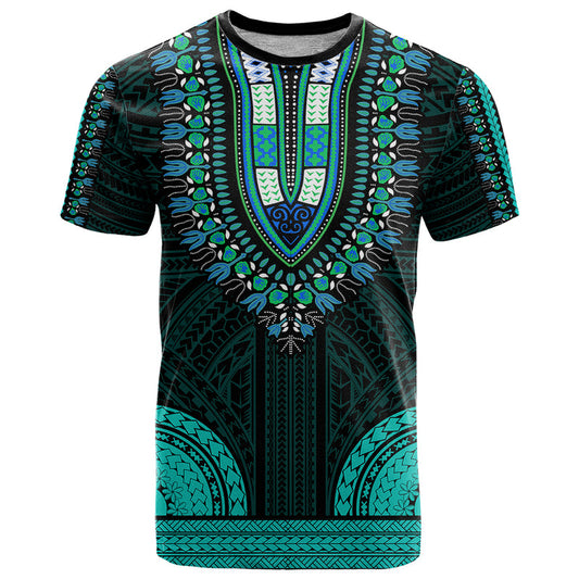 African Dashiki With Polynesian Pattern - Teal T Shirt