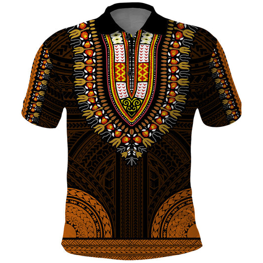 African Dashiki With Polynesian Pattern - Gold Polo Shirt