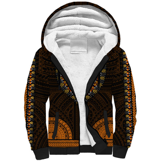 African Dashiki With Polynesian Pattern - Gold Sherpa Hoodie