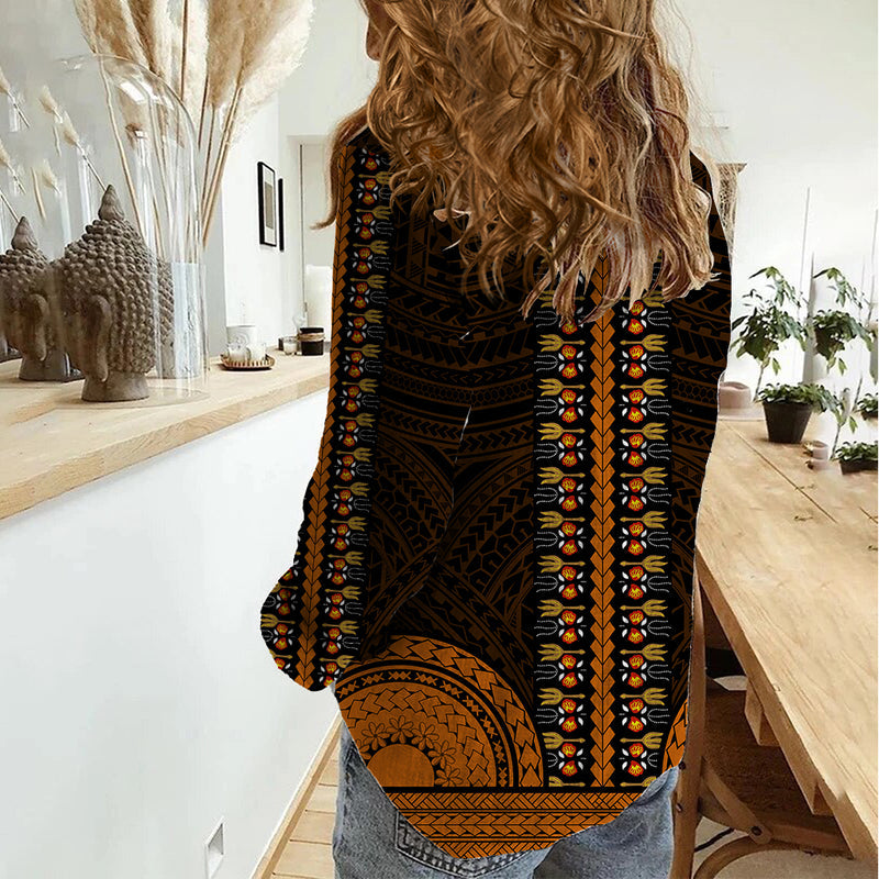 African Dashiki With Polynesian Pattern - Gold Women Casual Shirt