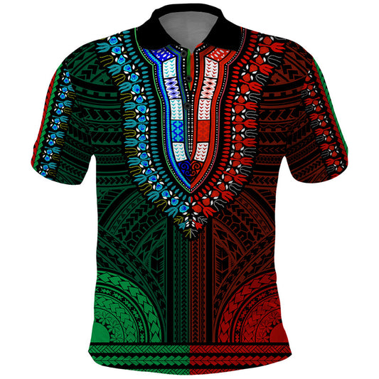 African Dashiki With Polynesian Pattern - Half Green and Red Polo Shirt