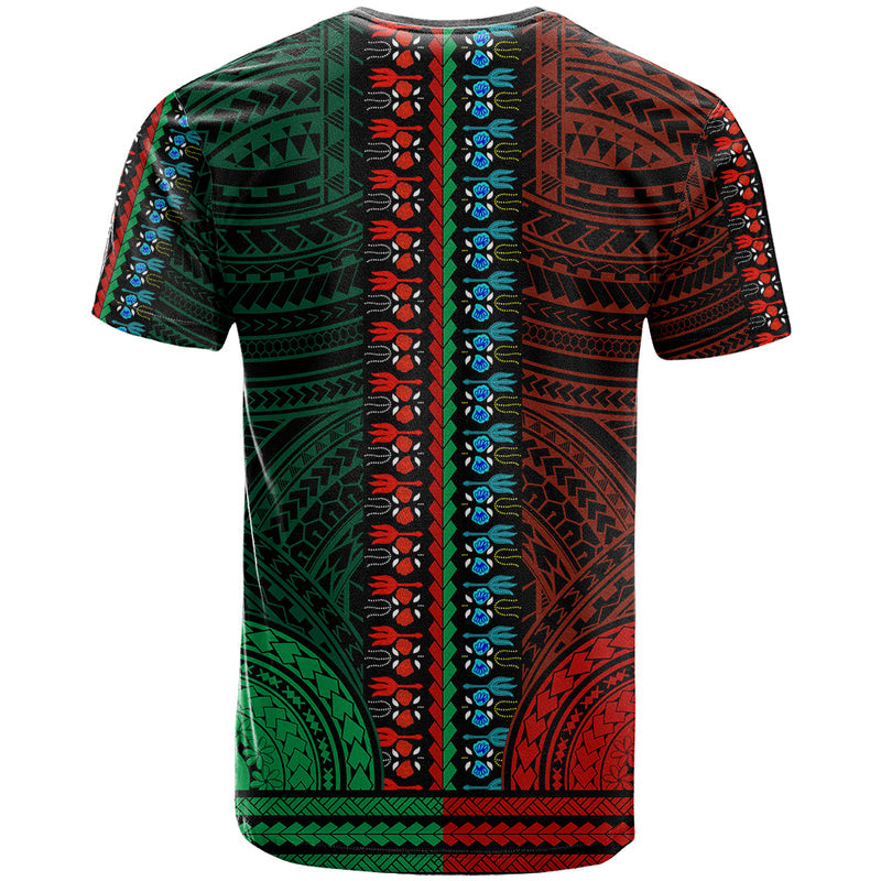 African Dashiki With Polynesian Pattern - Half Green and Red T Shirt