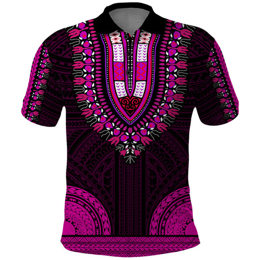 African Dashiki With Polynesian Pattern - Pink Polo Shirt