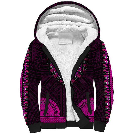 African Dashiki With Polynesian Pattern - Pink Sherpa Hoodie