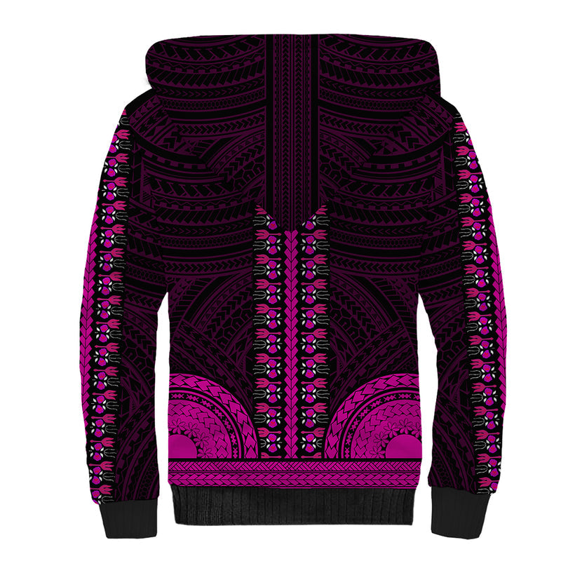 African Dashiki With Polynesian Pattern - Pink Sherpa Hoodie