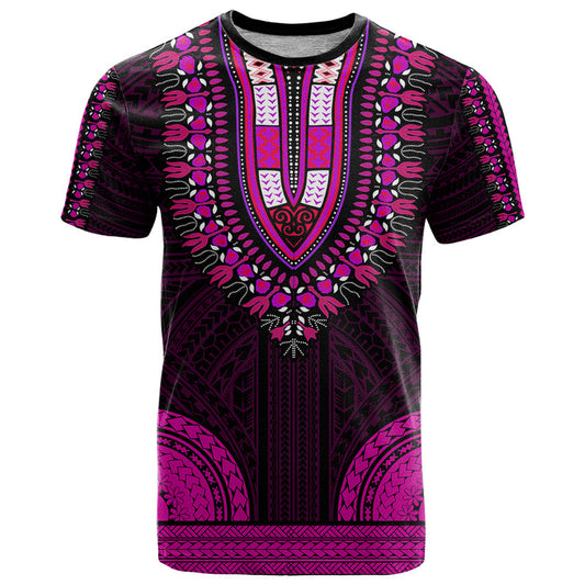 African Dashiki With Polynesian Pattern - Pink T Shirt