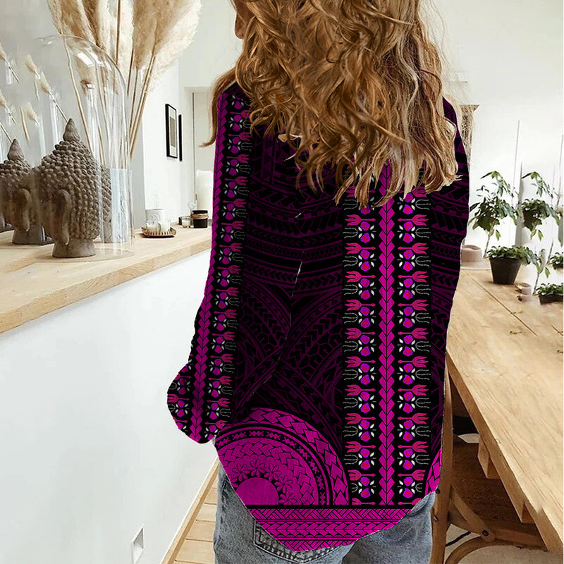 African Dashiki With Polynesian Pattern - Pink Women Casual Shirt