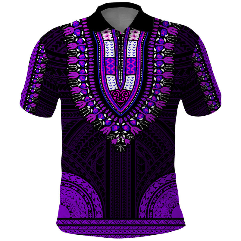 African Dashiki With Polynesian Pattern - Purple Polo Shirt