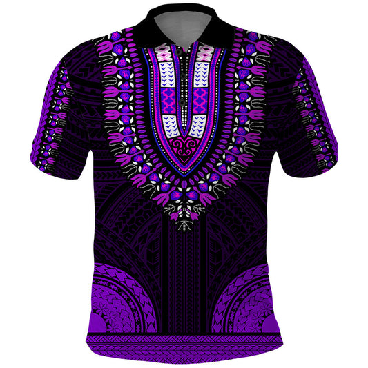 African Dashiki With Polynesian Pattern - Purple Polo Shirt