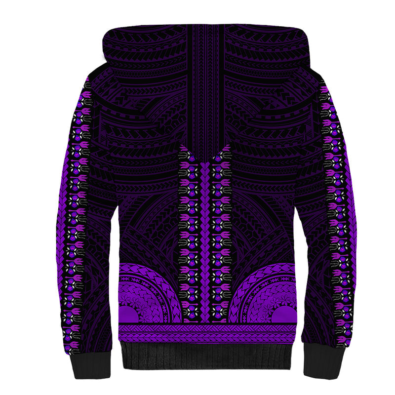 African Dashiki With Polynesian Pattern - Purple Sherpa Hoodie