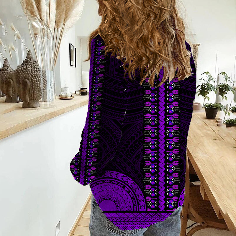 African Dashiki With Polynesian Pattern - Purple Women Casual Shirt