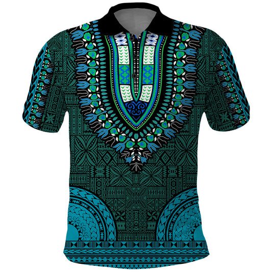 African Dashiki With Tapa Pattern - Teal Polo Shirt