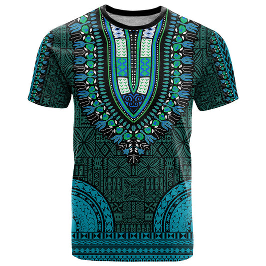 African Dashiki With Tapa Pattern - Teal T Shirt