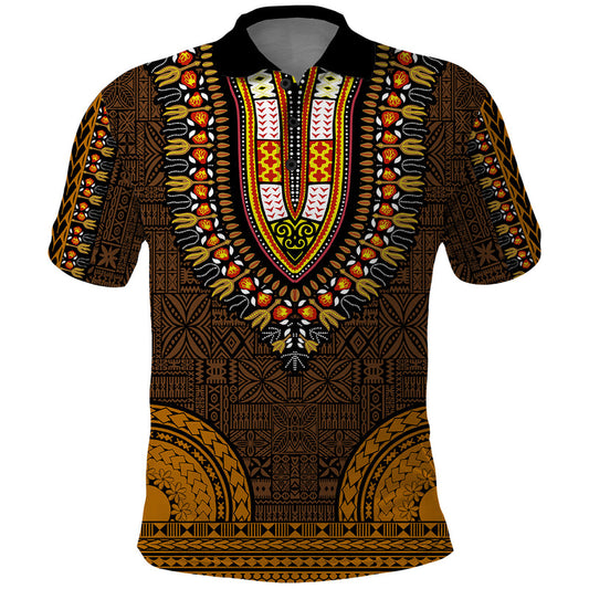 African Dashiki With Tapa Pattern - Gold Polo Shirt