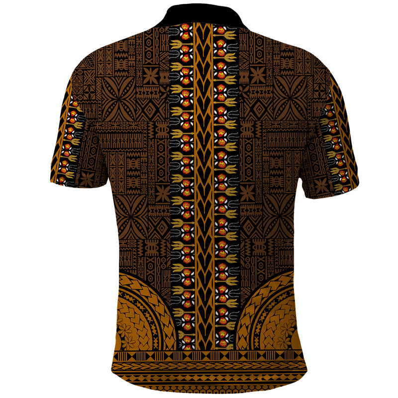 African Dashiki With Tapa Pattern - Gold Polo Shirt