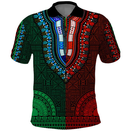 African Dashiki With Tapa Pattern - Half Green and Red Polo Shirt