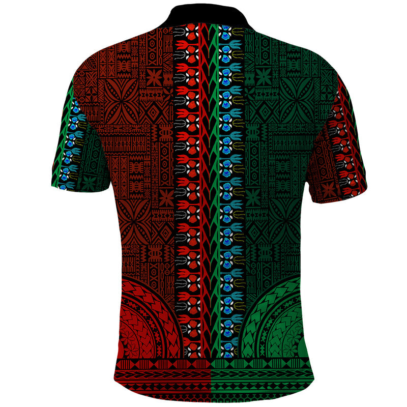 African Dashiki With Tapa Pattern - Half Green and Red Polo Shirt