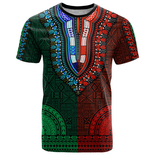 African Dashiki With Tapa Pattern - Half Green and Red T Shirt