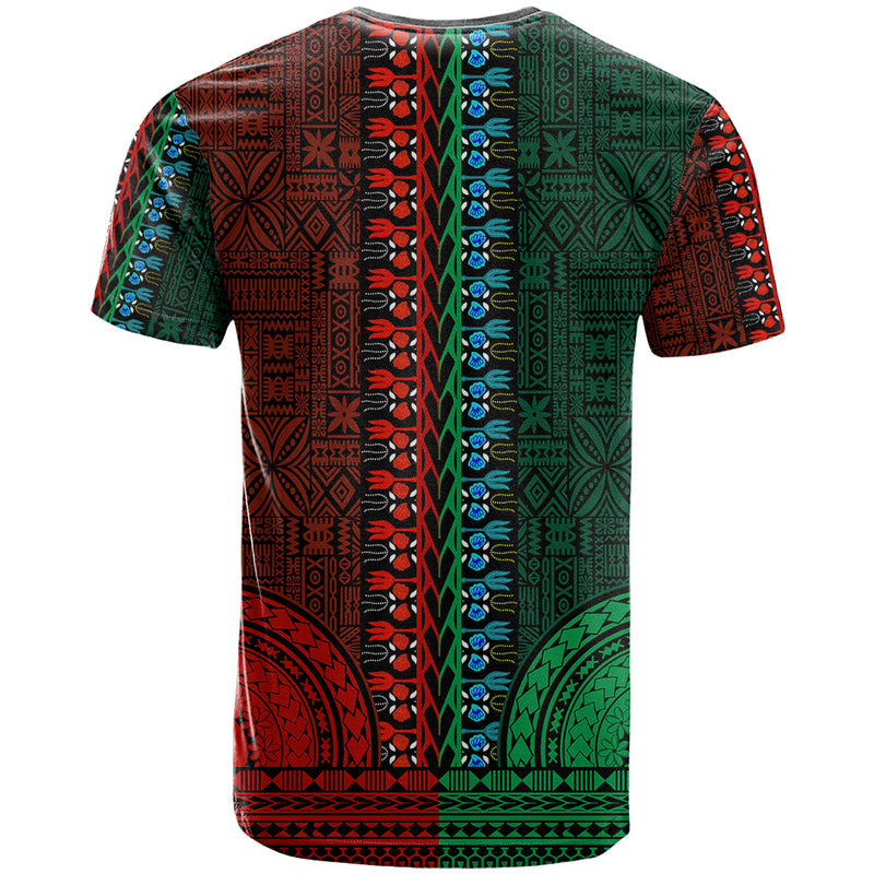 African Dashiki With Tapa Pattern - Half Green and Red T Shirt