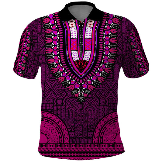 African Dashiki With Tapa Pattern - Pink Polo Shirt