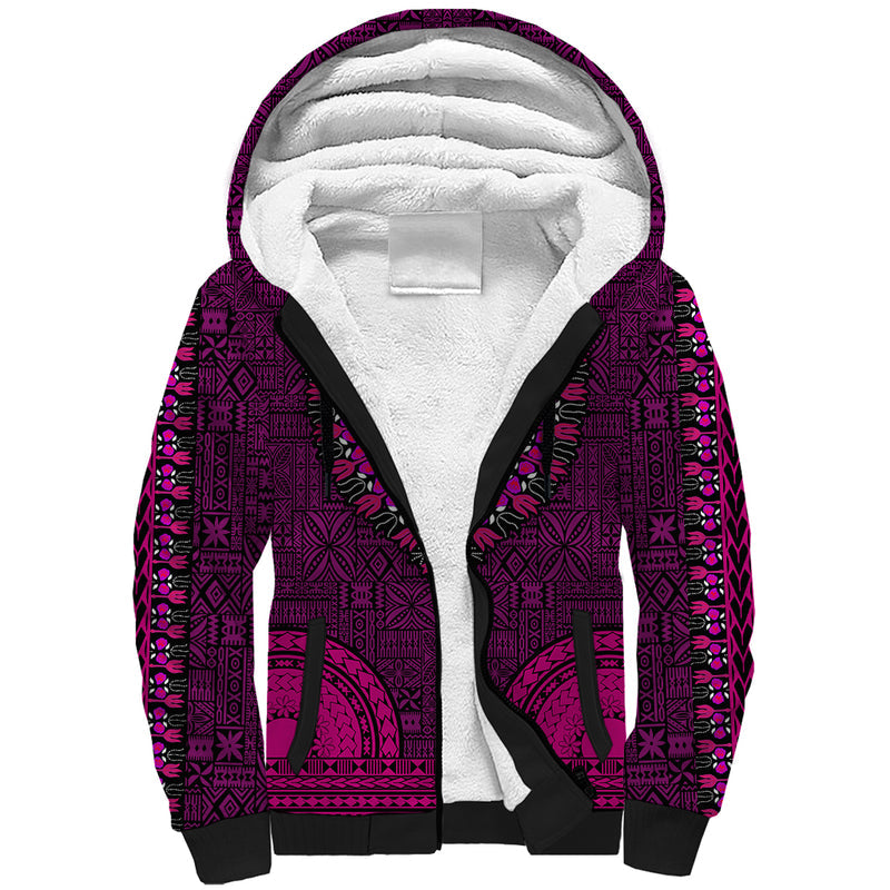 African Dashiki With Tapa Pattern - Pink Sherpa Hoodie