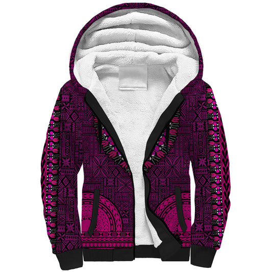 African Dashiki With Tapa Pattern - Pink Sherpa Hoodie