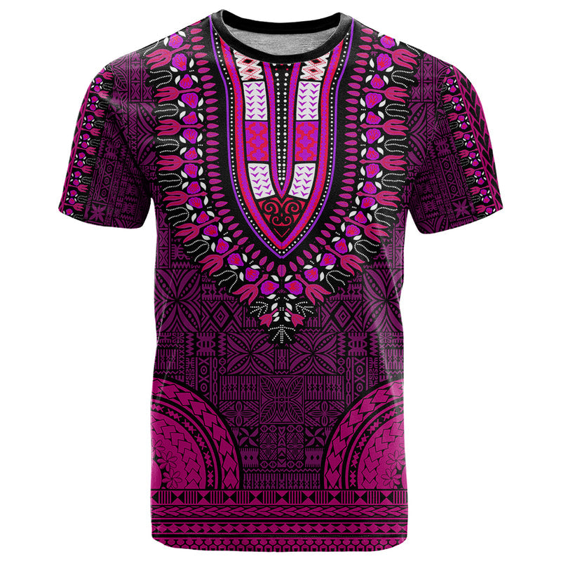 African Dashiki With Tapa Pattern - Pink T Shirt