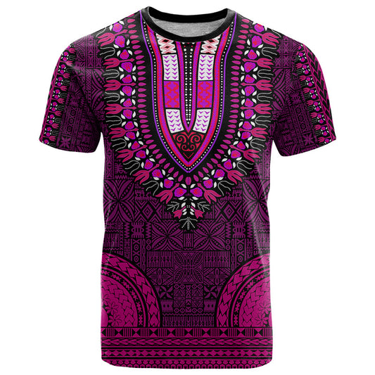 African Dashiki With Tapa Pattern - Pink T Shirt